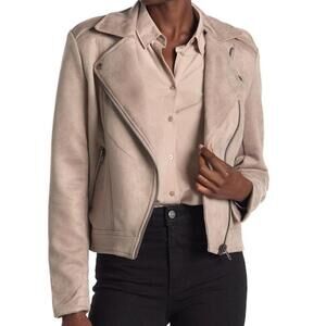 Philosophy Faux Suede Open Asymmetrical Moto Jacket in Light Stone Taupe - Med